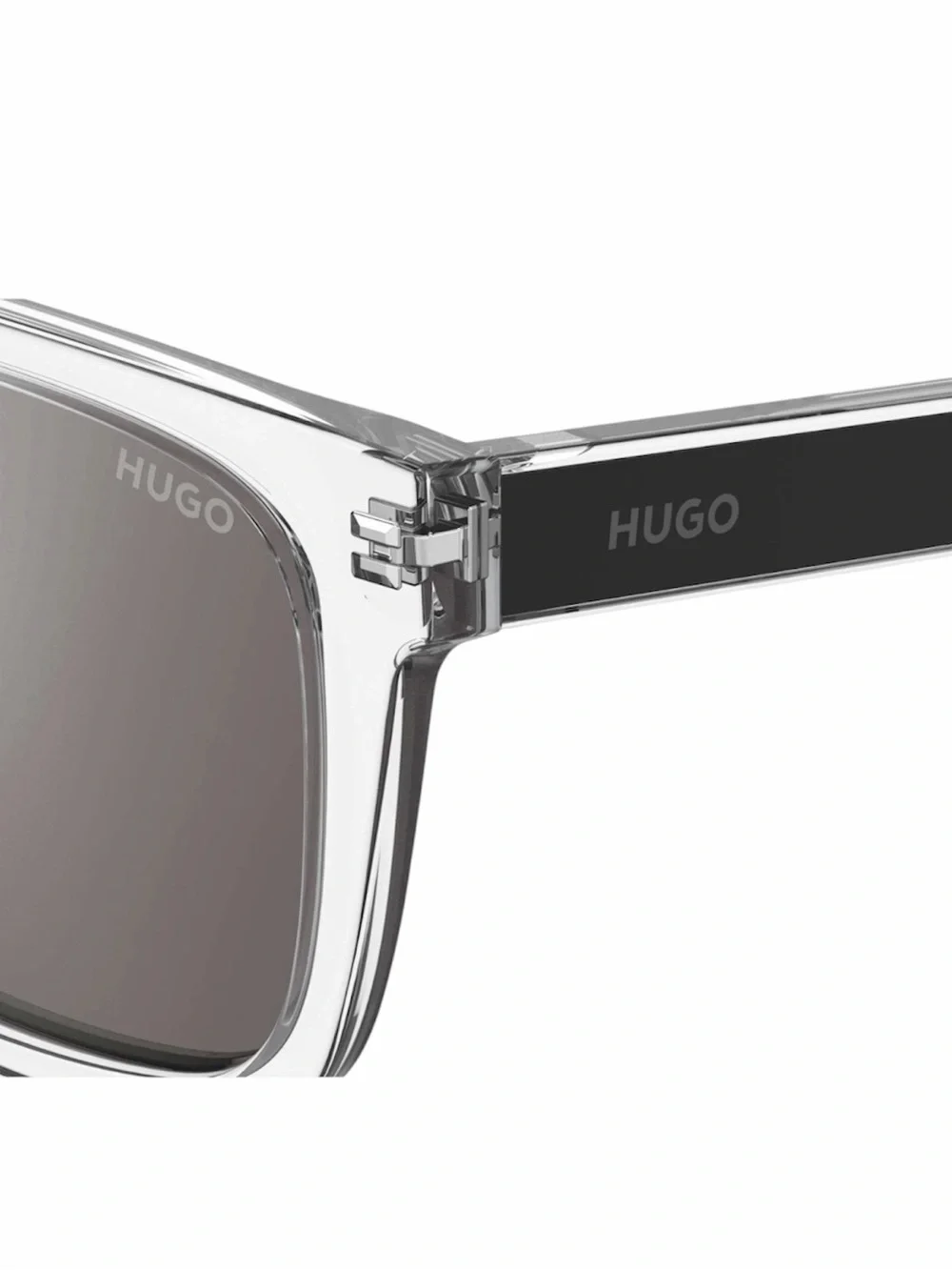 Hugo Boss Clear Frame Black Temples Sunglasses with Silver Mirrors